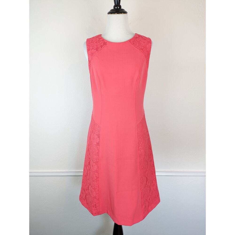 Adrianna Papell Dress Lace Coral Pink Orange Spring Summer Wedding Size 4
